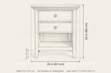 Iglesias nightstand dimensions: 24 in wide, 26 in high, 16 in deep, 4 in from the floor to the bottom rail