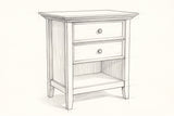Pencil sketch of the Iglesias nightstand, drawn from the same three-quarter view