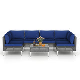 7 Piece Outdoor Furniture Set Wicker  Chairs with Tempered Glass Coffee Table