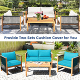 4 Pieces Wood Outdoor Patio Furniture Set with Cushions for Garden