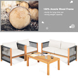 4 Pieces Wood Outdoor Patio Furniture Set with Cushions for Garden