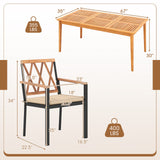 7 Piece Patio Acacia Wood Dining Set Solid Wooden Dining Furniture with Umbrella Hole