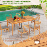7 Piece Patio Acacia Wood Dining Set Solid Wooden Dining Furniture with Umbrella Hole