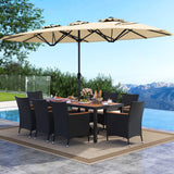 10 Piece Outdoor Dining Set with 15 Feet Double-Sided Twin Umbrella