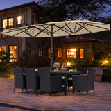 10 Piece Outdoor Dining Set with 15 Feet Double-Sided Twin Umbrella