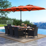 10 Piece Outdoor Dining Set with 15 Feet Double-Sided Twin Umbrella