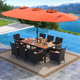 10 Piece Outdoor Dining Set with 15 Feet Double-Sided Twin Umbrella