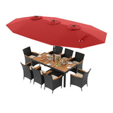 10 Piece Outdoor Dining Set with 15 Feet Double-Sided Twin Umbrella