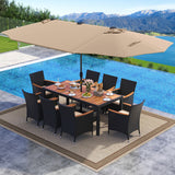 11 Pieces Patio Dining Set with LED Patio Umbrella with Base and Seat Cushions
