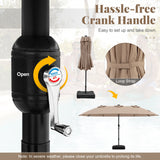 11 Pieces Patio Dining Set with LED Patio Umbrella with Base and Seat Cushions