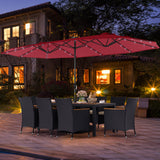 11 Pieces Patio Dining Set with LED Patio Umbrella with Base and Seat Cushions