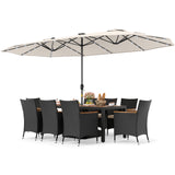 11 Pieces Patio Dining Set with LED Patio Umbrella with Base and Seat Cushions