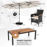 11 Pieces Patio Dining Set with LED Patio Umbrella with Base and Seat Cushions