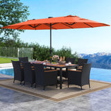 11 Pieces Patio Dining Set with LED Patio Umbrella with Base and Seat Cushions