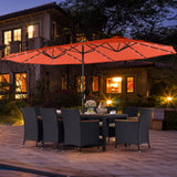 11 Pieces Patio Dining Set with LED Patio Umbrella with Base and Seat Cushions