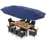 11 Pieces Patio Dining Set with LED Patio Umbrella with Base and Seat Cushions