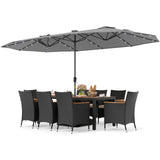 11 Pieces Patio Dining Set with LED Patio Umbrella with Base and Seat Cushions