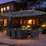 11 Pieces Patio Dining Set with LED Patio Umbrella with Base and Seat Cushions