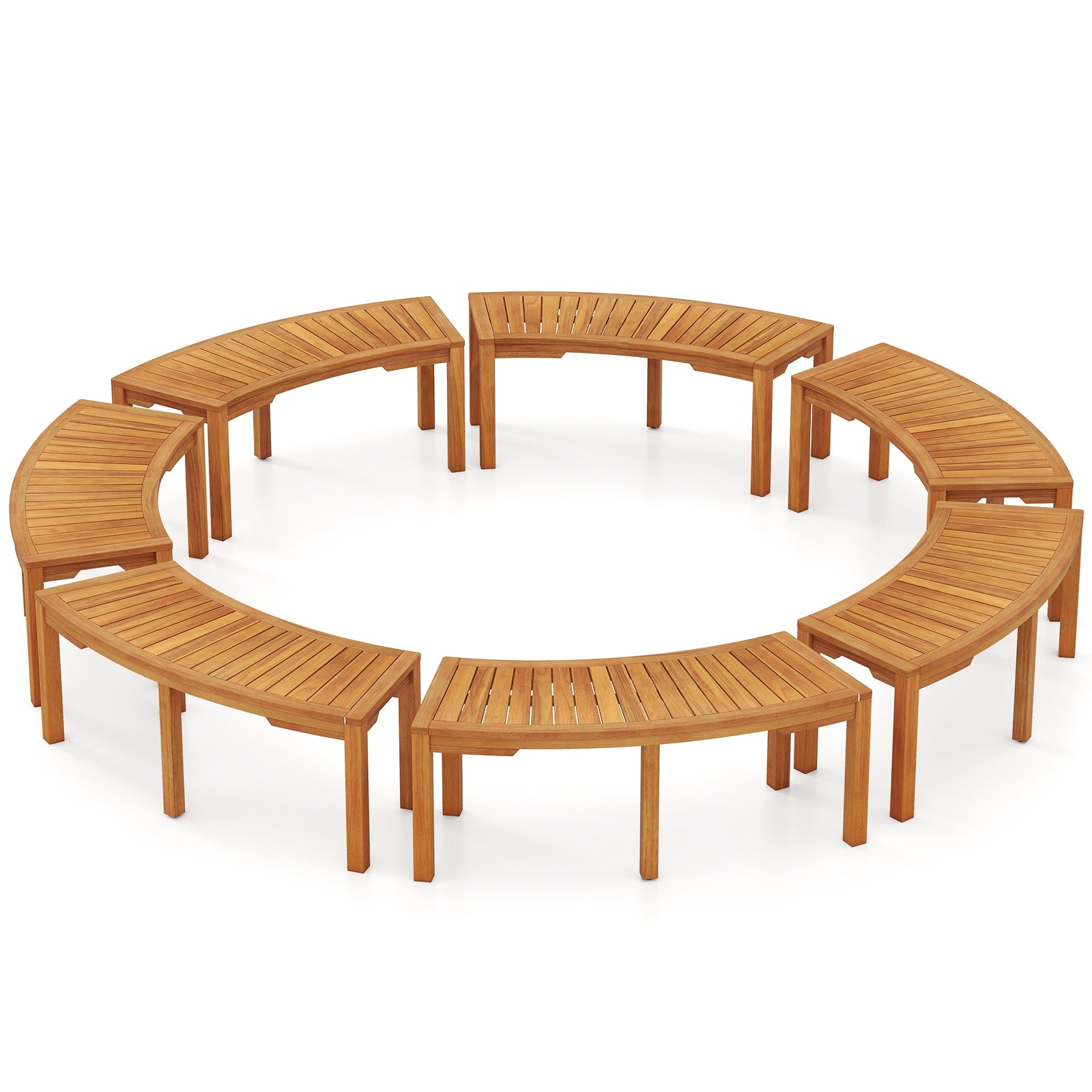 Set of 7 Outdoor Bench Acacia Wood Curved Garden Bench