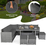 7 Pieces Patio Rattan Dining Furniture Sectional Sofa Set with Wicker Ottoman