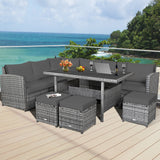 7 Pieces Patio Rattan Dining Furniture Sectional Sofa Set with Wicker Ottoman