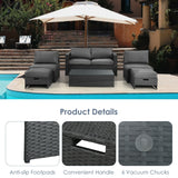 6 Pieces Patio Rattan Furniture Set Space Saving Cushioned No Assembly