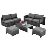 6 Pieces Patio Rattan Furniture Set Space Saving Cushioned No Assembly