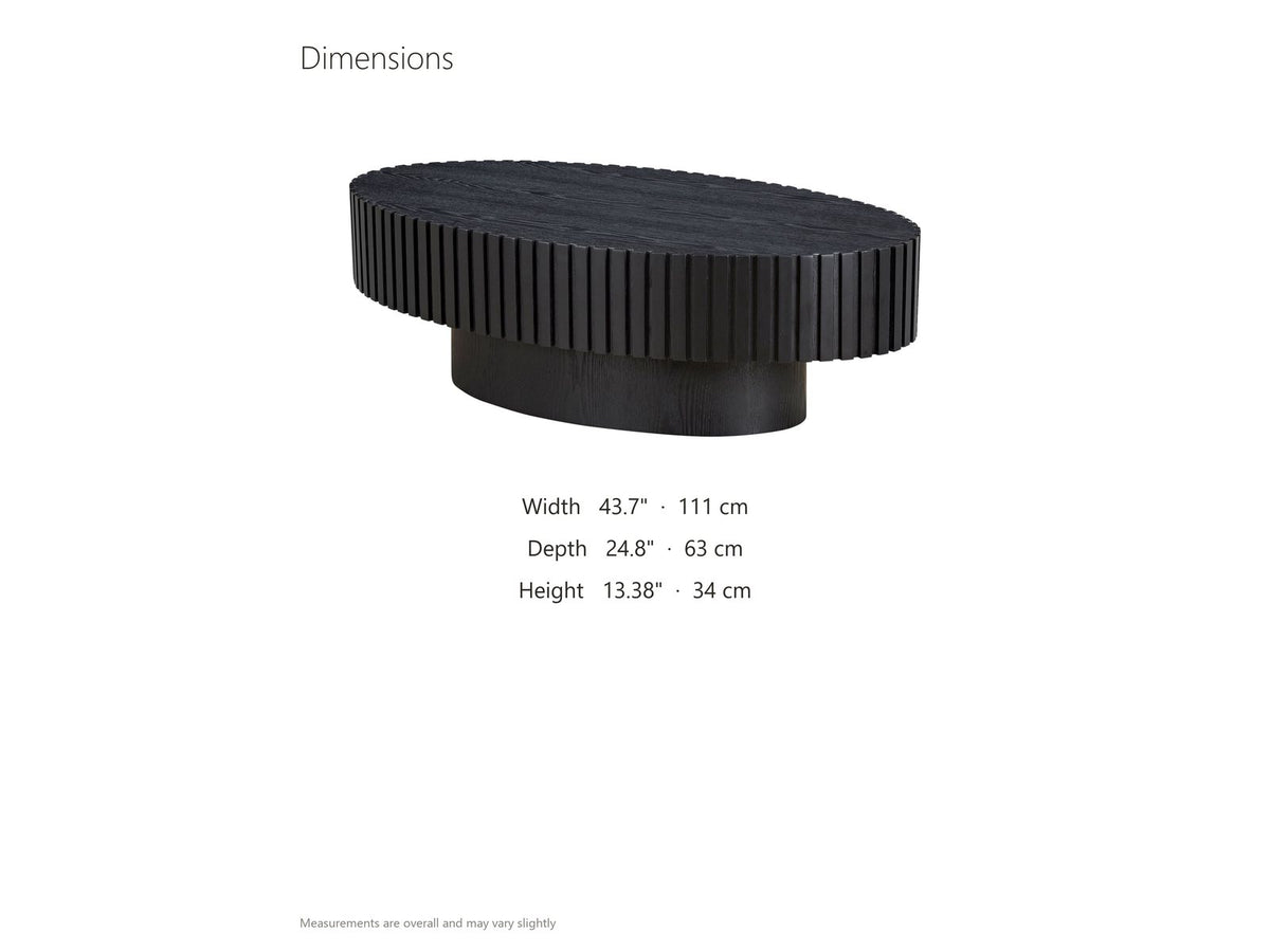 Imola Black Ash Oval Pedestal Coffee Table dimensions: 43.7 in wide, 24.8 in deep, 13.38 in high