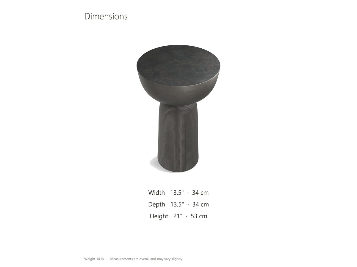 Irsina Cast Aluminum Tulip Pedestal Side Table dimensions: 13.5 in wide, 13.5 in deep, 21.0 in high