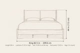 Isernia King bed dimensions: 82.5 in wide, 44 in high, 84 in long, cushions 21.25 in high, rails 14.38 in at the top, foot posts 15.63 in