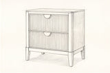 Pencil sketch of the Isili nightstand, drawn from the same three-quarter view
