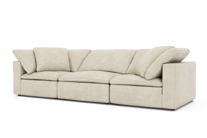 Valencia Charlotte Cloud Premium Alcantara Leather Three Seats Sofa, Beige Color