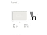 Itri 70-Inch White Marble Double Pedestal Dining Set with 6 Chairs dimensions: table 70 in long, 42 in deep and 30 in high; each chair 20.5 in wide, 28 in deep and 42 in high
