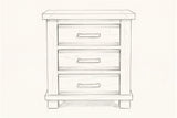 Pencil sketch of the Ittiri nightstand, drawn from the same front view