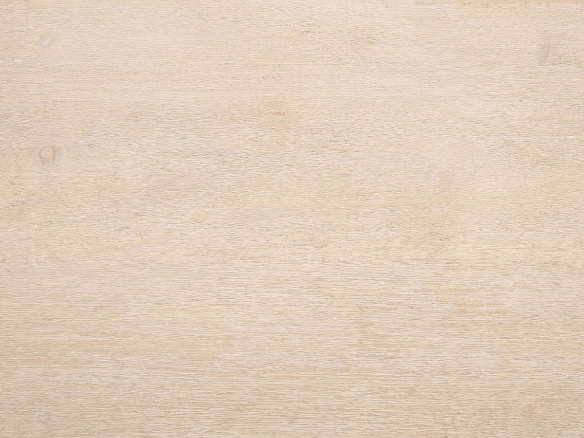 Close-up of the Ivrea Reclaimed Pine Console Table: the pale cerused grain of the reclaimed pine top