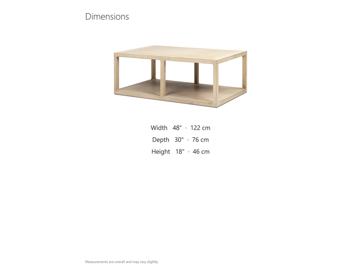 Ivrea Reclaimed Pine Open-Frame Coffee Table dimensions: 48.0 in wide, 30.0 in deep, 18.0 in high