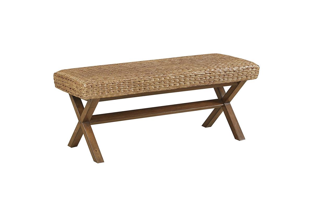 Jacurso 45-Inch Woven Water Hyacinth Bench with X-Base on a white background