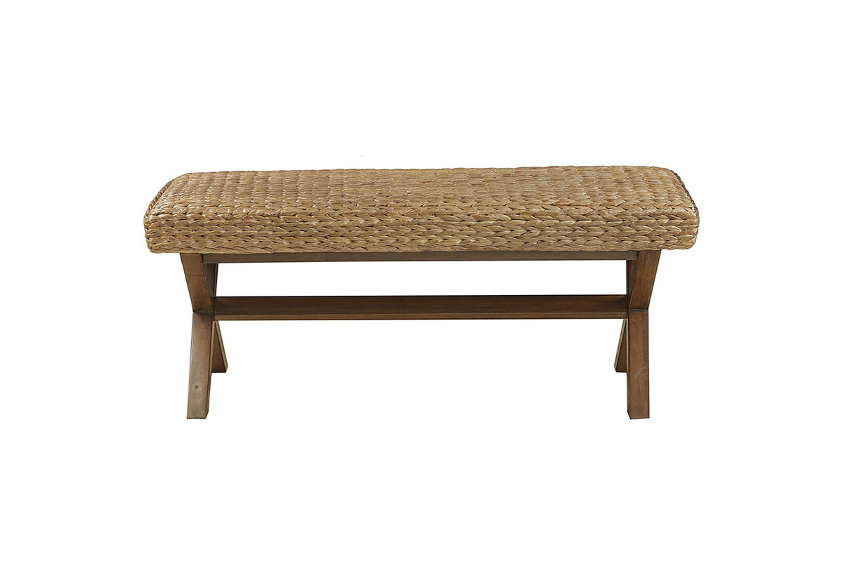 Jacurso 45-Inch Woven Water Hyacinth Bench with X-Base, front view
