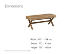Jacurso 45-Inch Woven Water Hyacinth Bench with X-Base dimensions