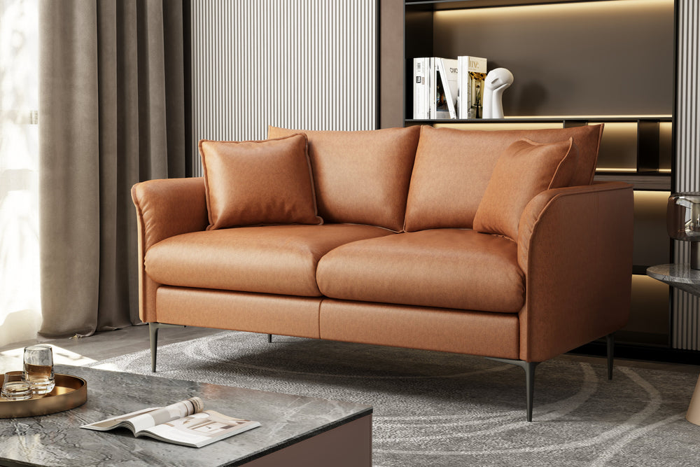 Valencia Jasper Leather Loveseat Sofa, Cognac Color