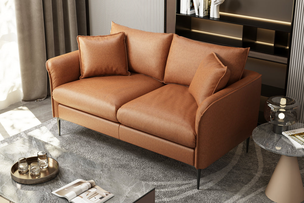 Valencia Jasper Leather Loveseat Sofa, Cognac Color