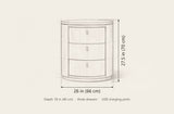 Jerzu nightstand dimensions: 26 in wide, 27.5 in high, 18 in deep