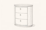 Pencil sketch of the Jerzu oval nightstand, drawn from the same three-quarter view