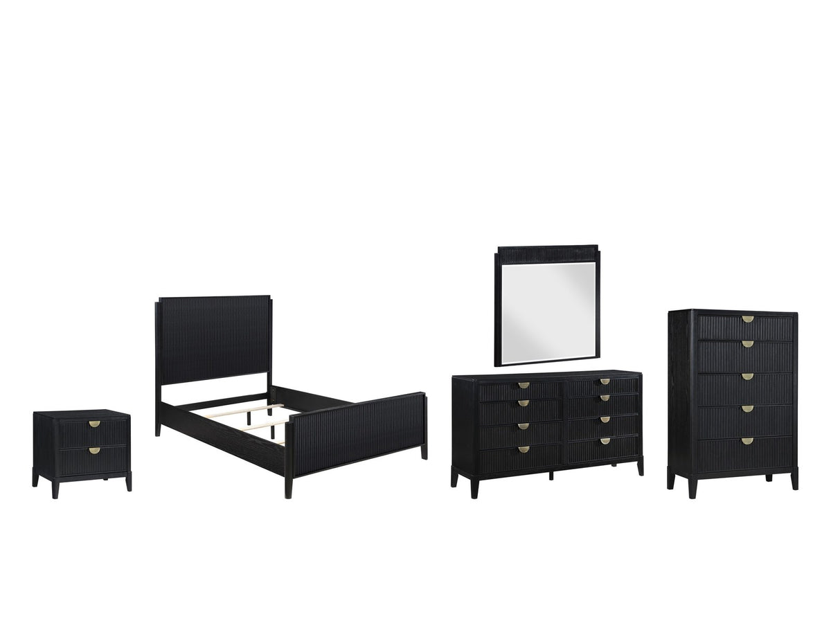 Jesi Black Fluted Oak Bedroom Set: What's included, 5-piece