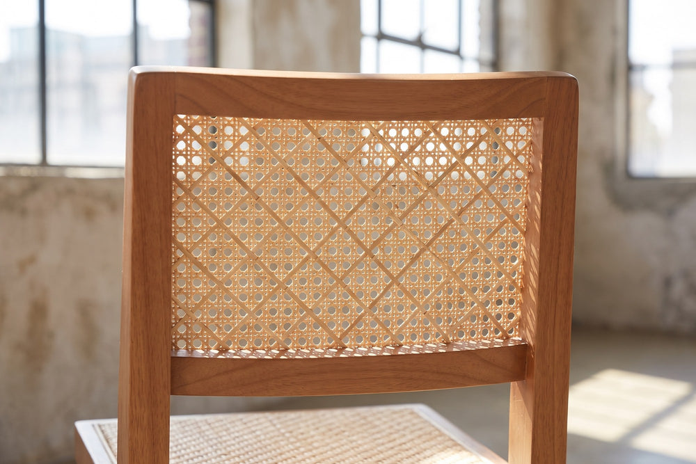 Close-up of the Joppolo Cane-Back Rubberwood Dining Chair (Set of 2): cane