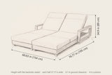 Lampedusa double chaise lounge dimensions: 76.77 in long, 60.63 in wide, 34.9 in high with the backrests raised