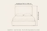 Lanciano bed dimensions: 78.5 in wide at the headboard, 52 in high, 86.2 in long, base 10.6 in high