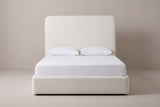 Lanciano bed in pearl white chenille with a white mattress and pillows (not included), front view