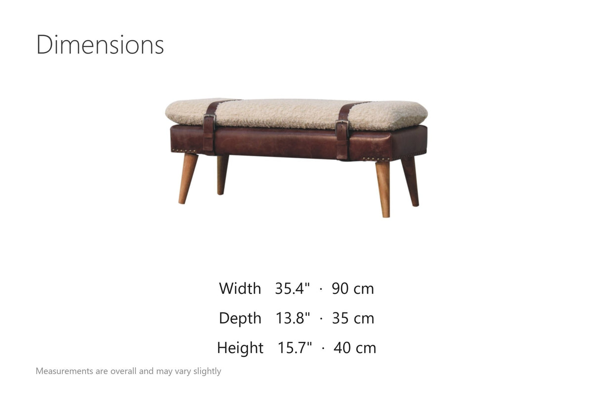Lattarico 35-Inch Boucle and Leather Strapped Bench dimensions