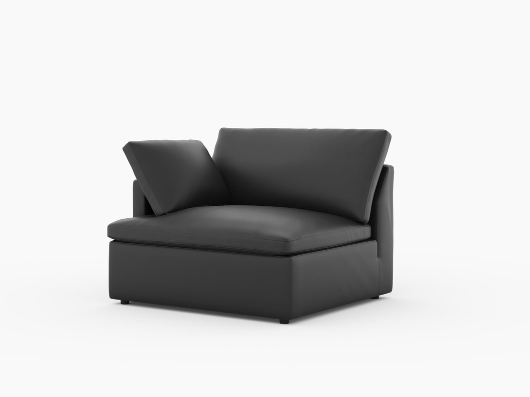 Valencia Isola Cloud Top Grain Leather Theater Lounge Modular Sofa Left Arm Piece, Black Color